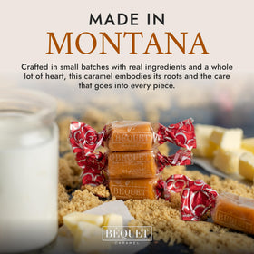 Bequet Classic Caramels melted texture shown, suggesting a luxurious melt in your mouth experience