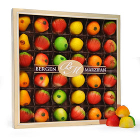Bergen Marzipan 36-piece fruit box tray in bright colors for gifting