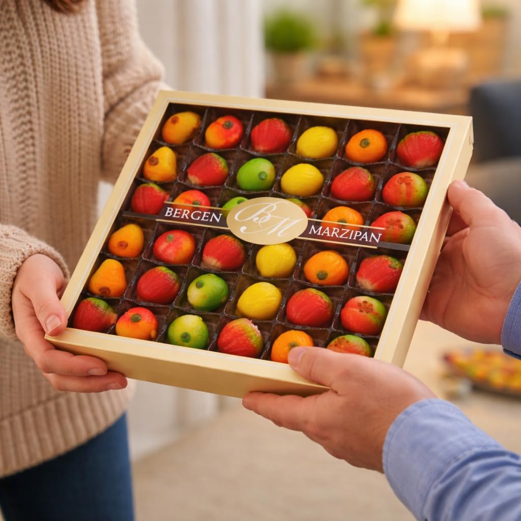 Colorful Bergen Marzipan treats arranged for holiday entertaining