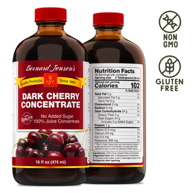Bernard Jensen's dark cherry concentrate spoon measures two tablespoons for flavoring.