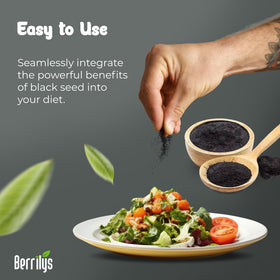 Berrilys Organic Black Seed Powder smoothie addition boosts flavor.