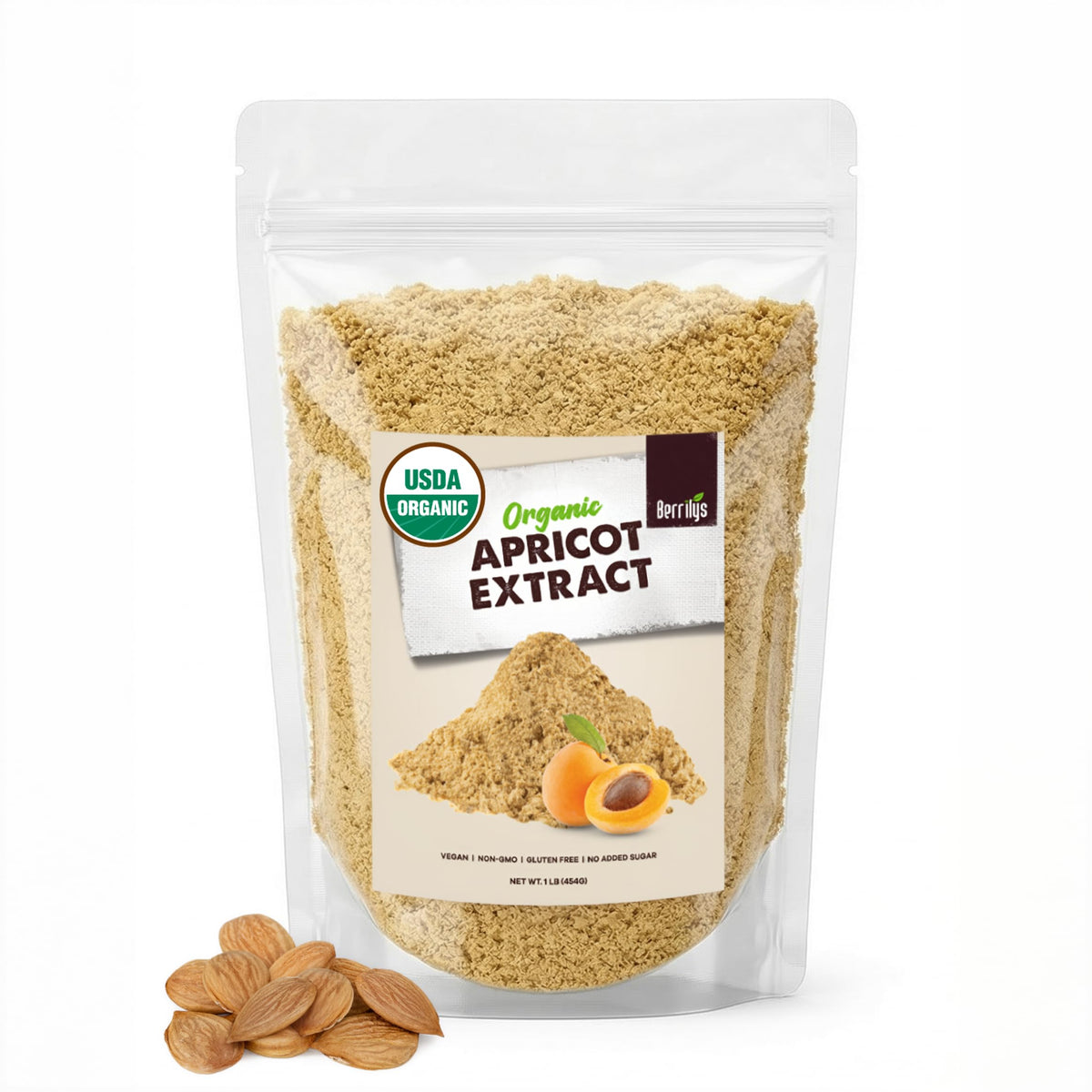 Berrilys Organic Bitter Apricot Kernel Powder packaging for easy daily use