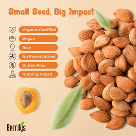Berrilys Organic Bitter Apricot Kernels bottle-pour shot suggests easy daily use.