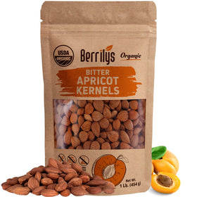 Berrilys Organic Bitter Apricot Kernels packaging ready for pantry storage and healthy snacking.