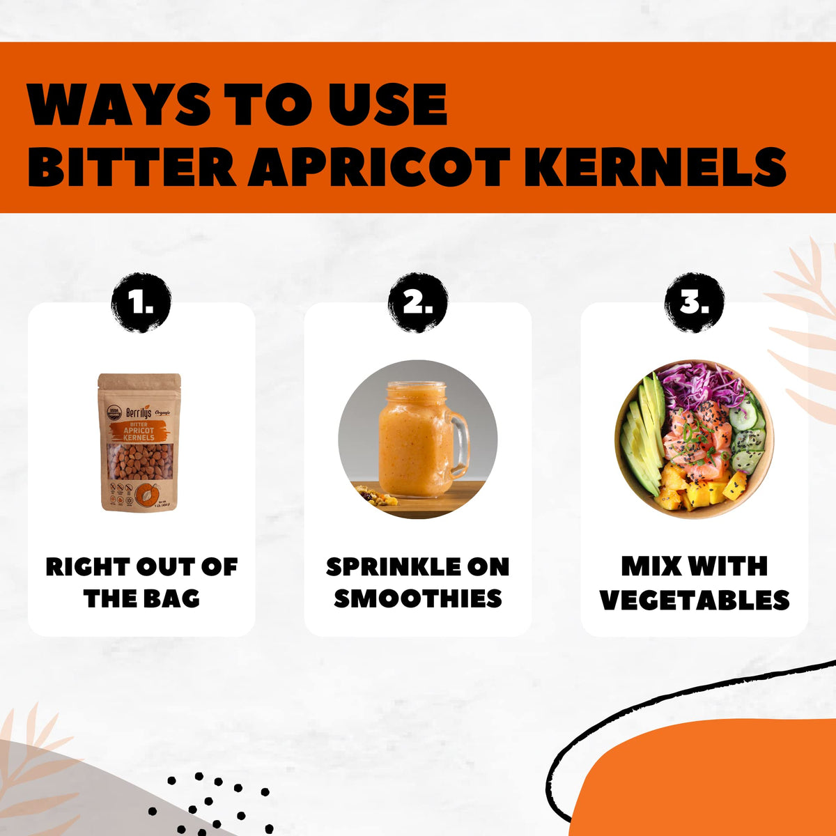 Berrilys bitter apricot kernels arranged on plate for on-the-go snacking.