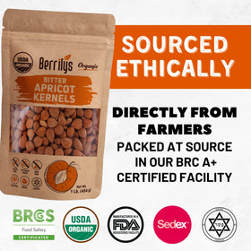USDA Organic certification label on Berrilys kernels ensuring additive-free quality.