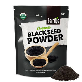 Berrilys Organic Black Seed Powder bottle ready for smoothies and baking.