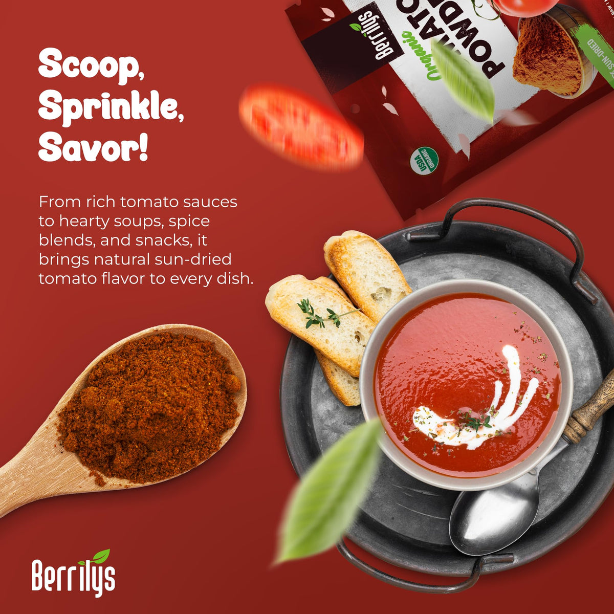 Berrilys ground tomato powder ideal for pasta dishes.