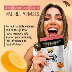 Berringa lozenges ginger lemon with tea demonstrates convenient use