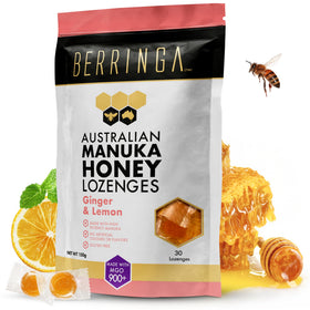 Berringa Manuka lozenges ginger lemon pack for soothing throat comfort