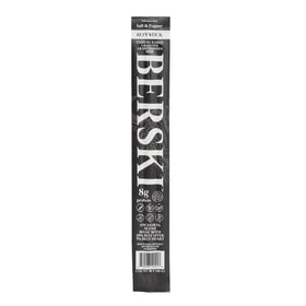 BERSKI Salt & Pepper Beef Sticks grass-fed-finished beef flavor and nutrition notes.