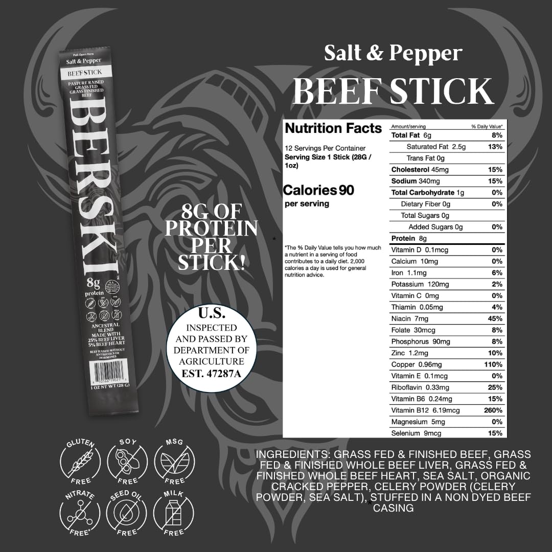 BERSKI Salt & Pepper Beef Sticks on-the-go snack suitable for gym or travel.