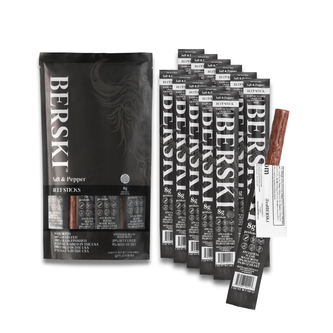 BERSKI Salt & Pepper Beef Sticks pack front view, convenient on-the-go protein.