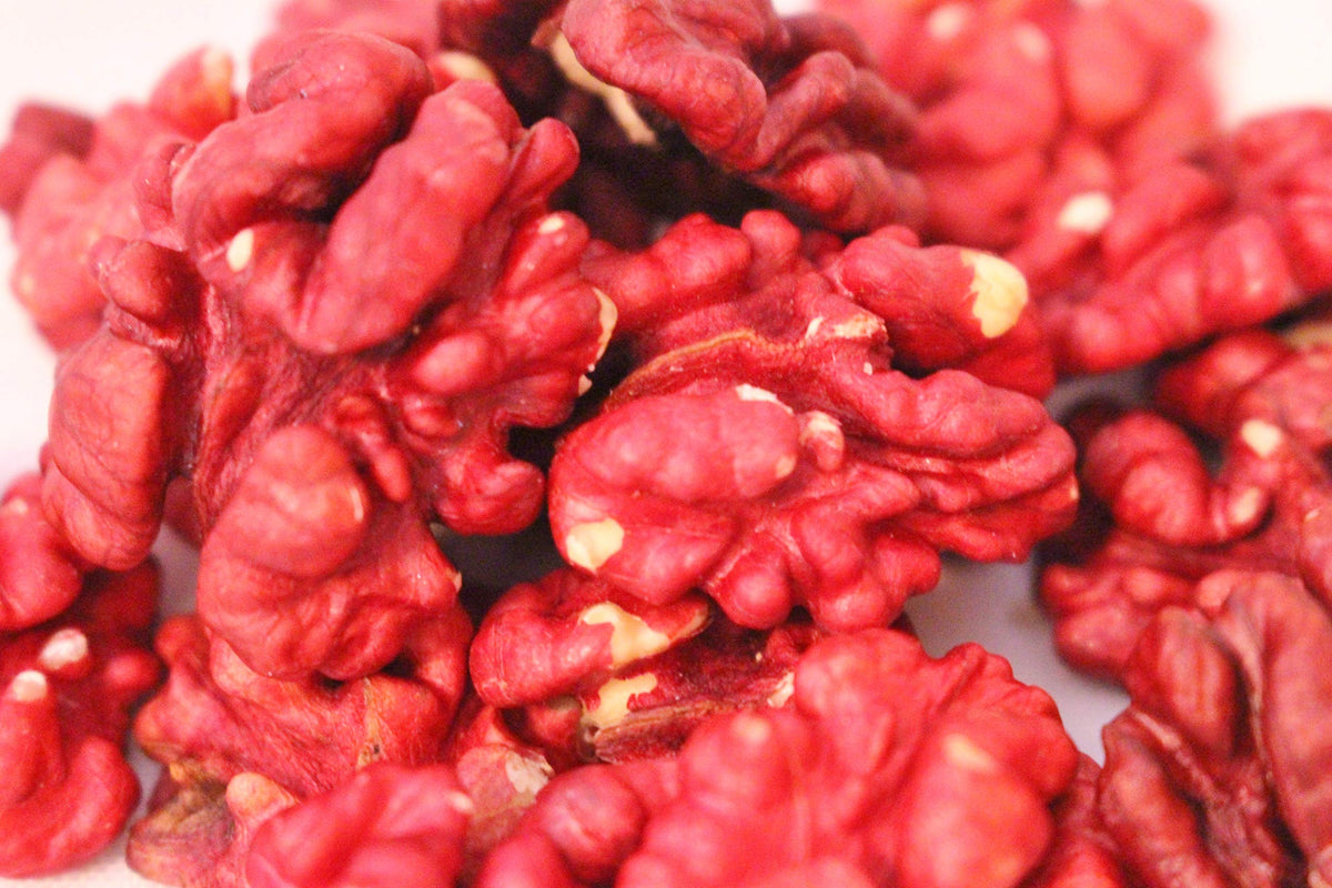 Bertagna red walnuts halves close-up showing creamy texture and rich flavor.