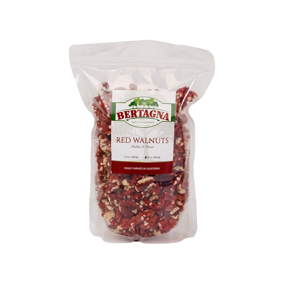 Bertagna Red Walnuts on store shelf showcase premium, all-natural snacking.