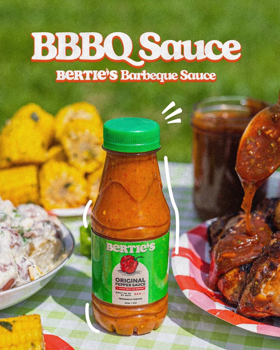 Bertie's Original Pepper Sauce ingredients, featuring Trinidad Moruga Red peppers.