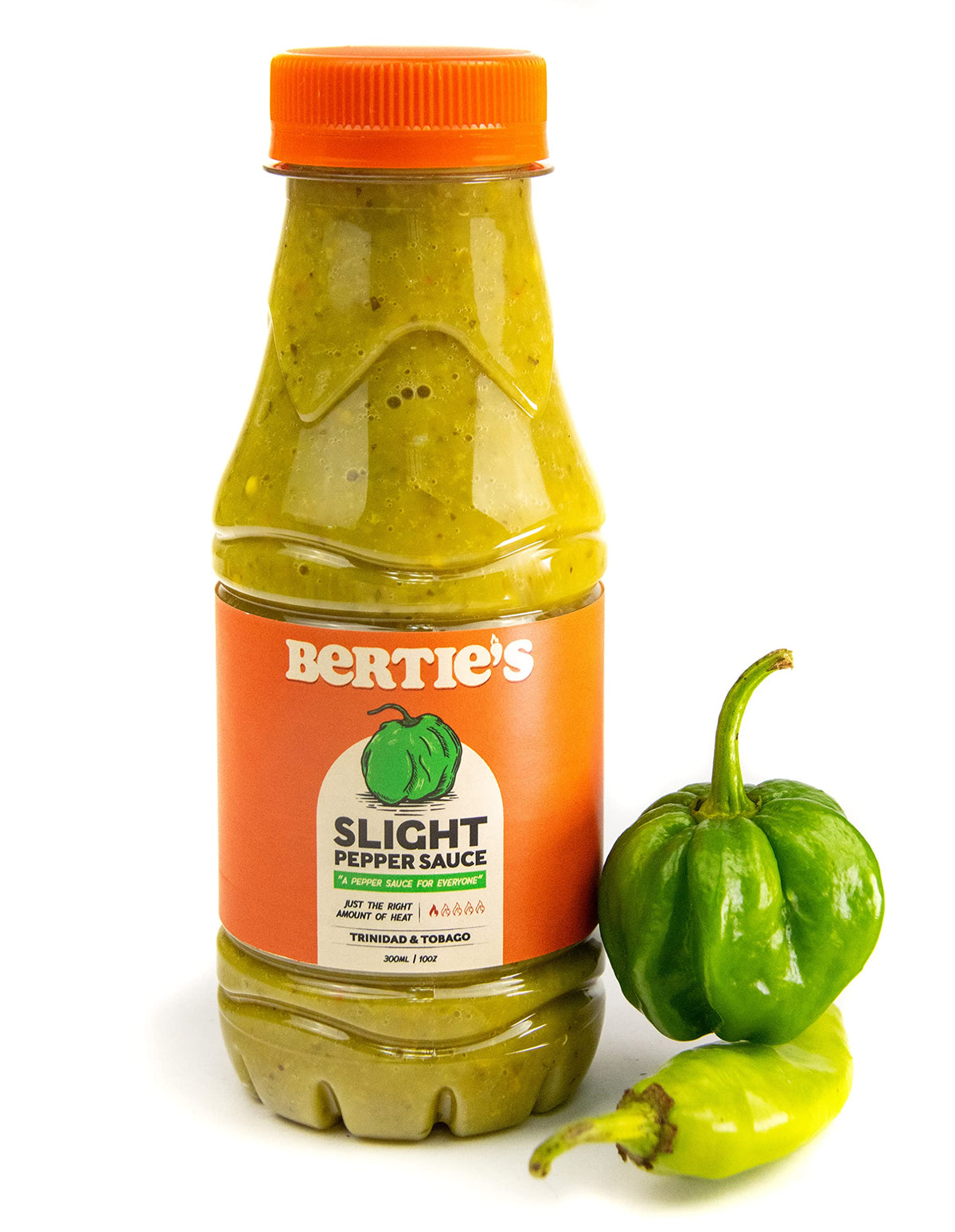 Bertie's Slight Pepper Sauce bottle showing balanced heat for everyday meals.