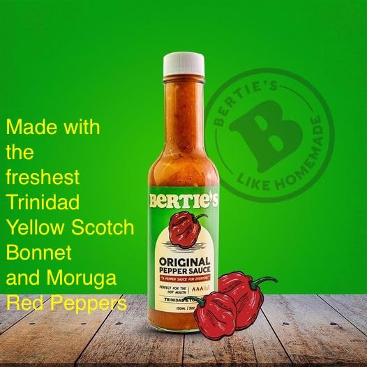 Bertie's Original label highlights premium peppers and iconic Trinidad spices