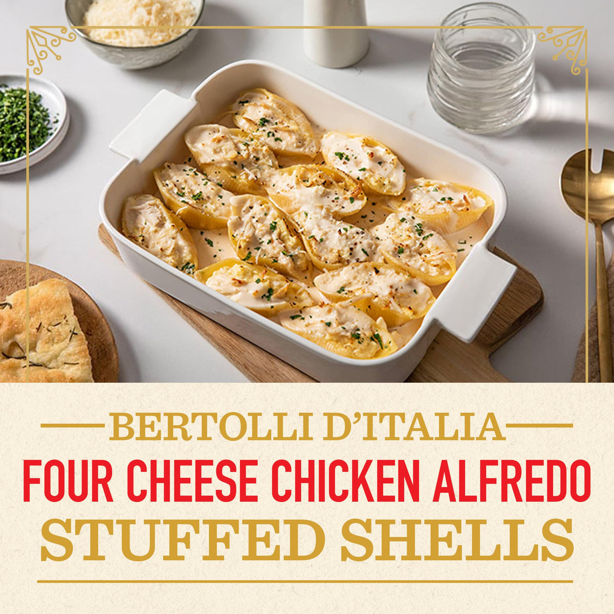Bertolli d'Italia Four Cheese Alfredo sauce bowl with pasta offers restaurant-style comfort.