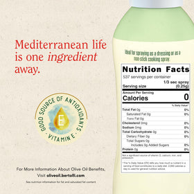 Bertolli EVOO spray on salad dish shows even distribution for fresh meals
