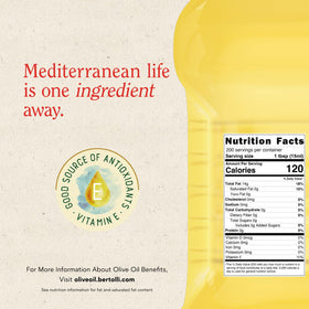 Bertolli olive oil bottle showing 392°F smoke point for high-heat cooking