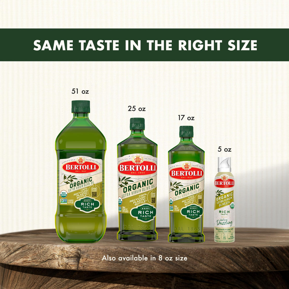 Bertolli Organic EVOO pasta dish plated with basil highlights versatility.
