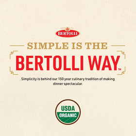 Bertolli Organic Marinara bottle pour demonstrates convenient sauce for quick pasta dinners.