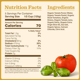 Bertolli Organic Marinara pasta-dish shows sauce poured over noodles for effortless weeknights.