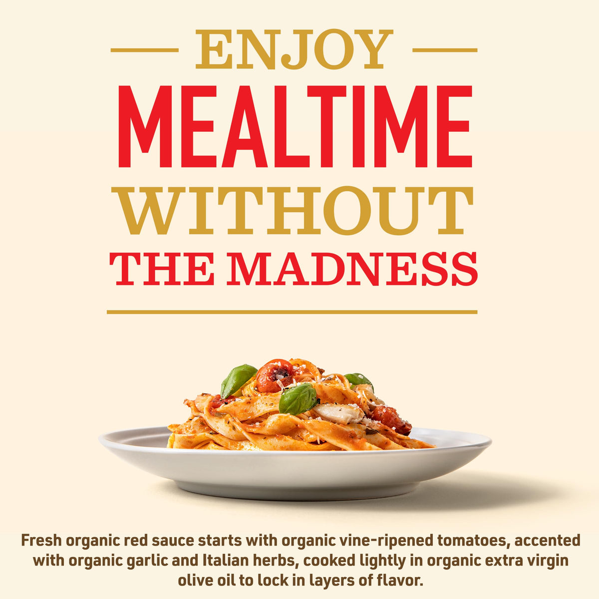 Bertolli Organic Marinara tomato closeup emphasizes vine-ripened flavor for vibrant sauces.