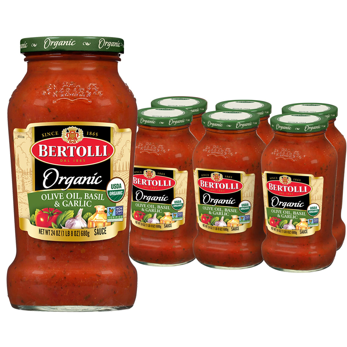 Bertolli Organic Pasta Sauce jar with simple, pantry-friendly packaging