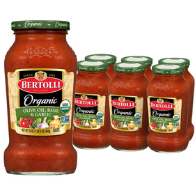 Bertolli Organic Pasta Sauce jar with simple, pantry-friendly packaging