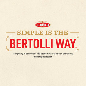Bertolli sauce being poured over noodles, an easy weeknight dinner option with authentic flavor.