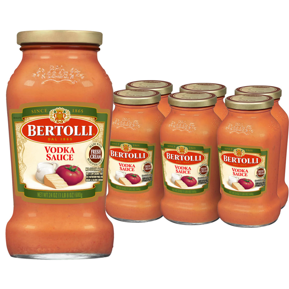 Bertolli Pasta Vodka Sauce Rose jar front highlights rich tomato cream flavor for quick weeknight meals.