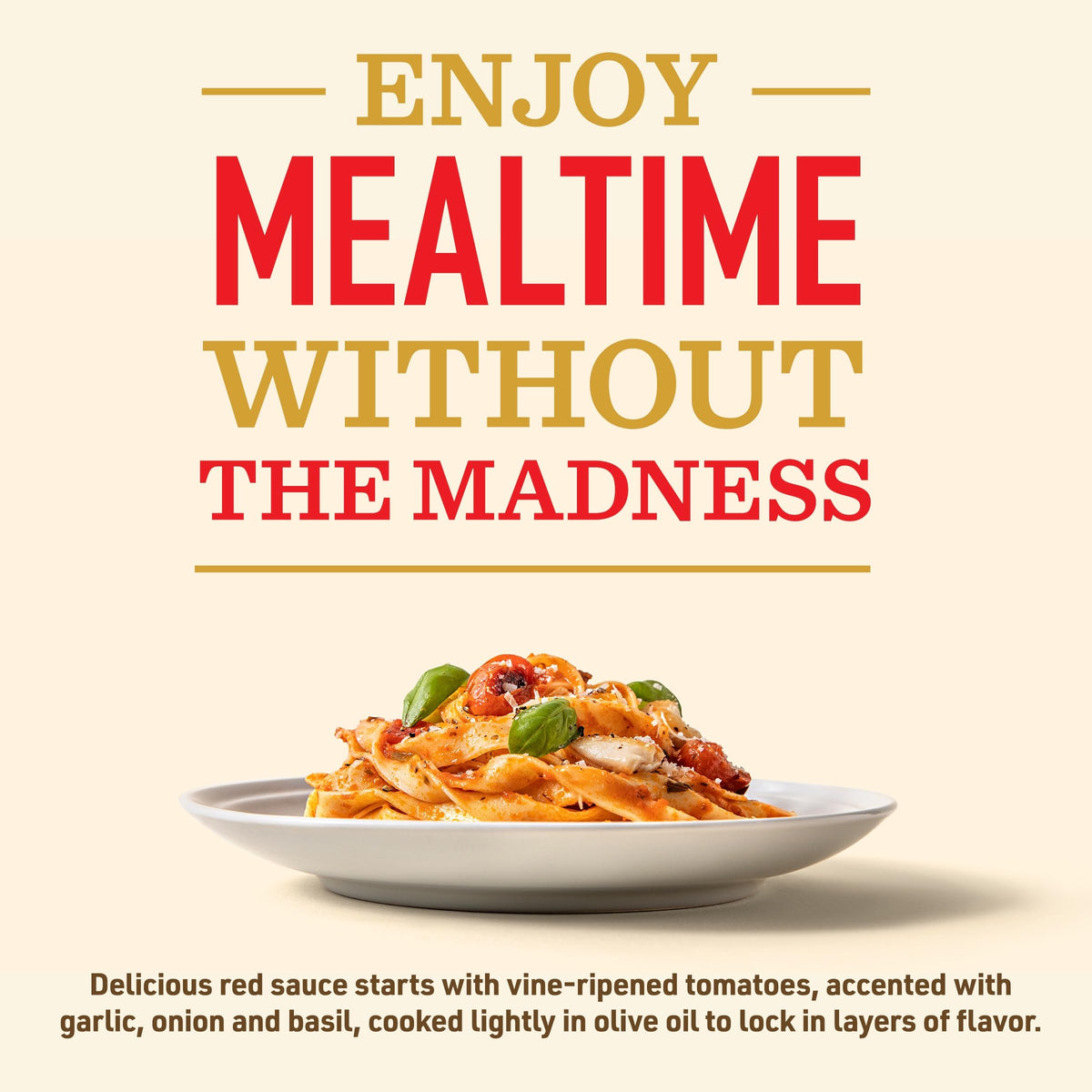 Bertolli Rose Sauce pouring over pasta demonstrates easy, creamy vodka sauce elevating penne dishes.