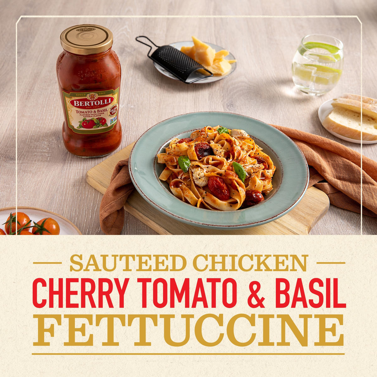Bertolli sauce with herbs and olive oil simmering, creating a rich aroma and depth of flavor.