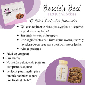 Shelf life info on Bessie's Best Lactation Cookies packaging—three weeks.