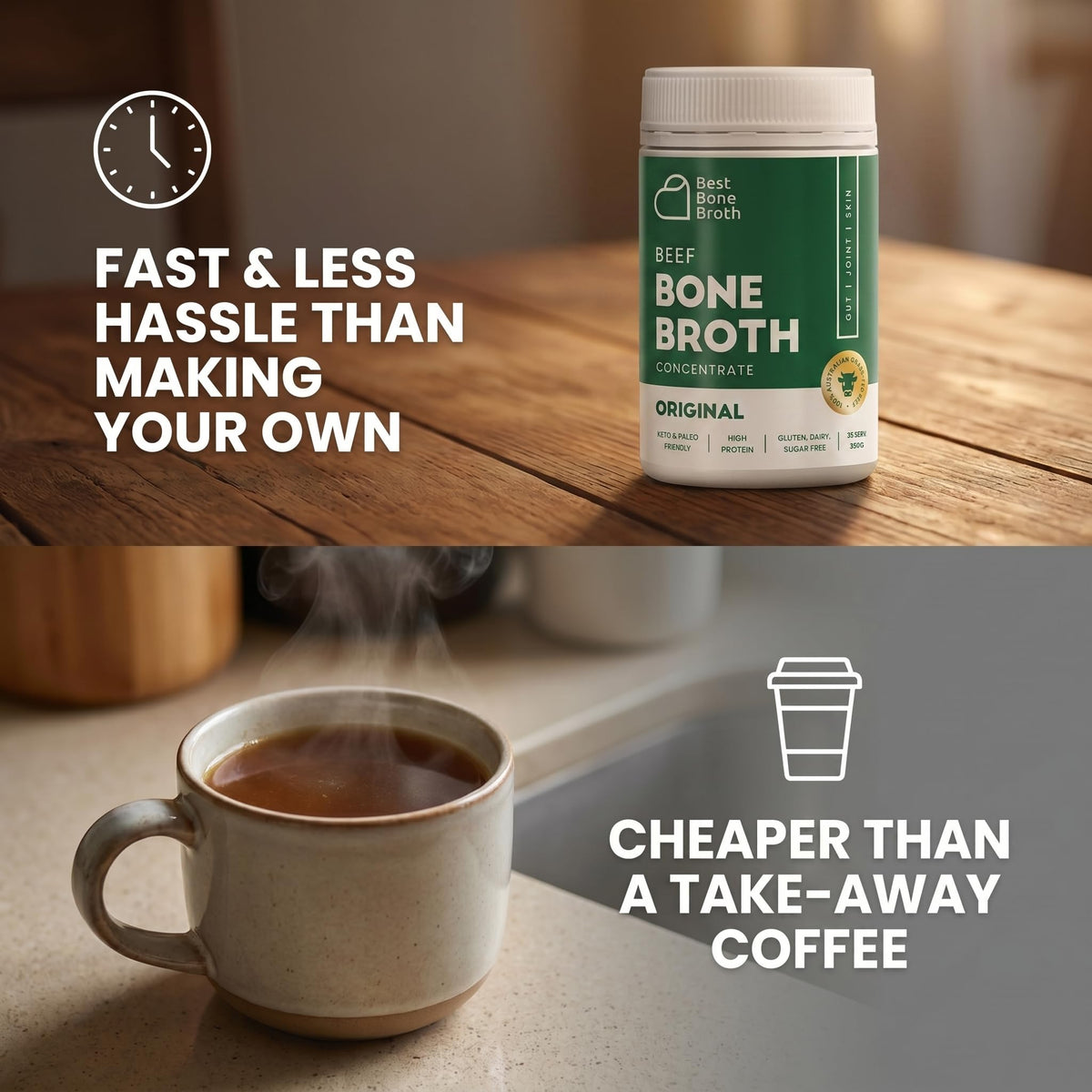 Best Bone Broth grass-fed beef ingredients highlight quality sourcing.