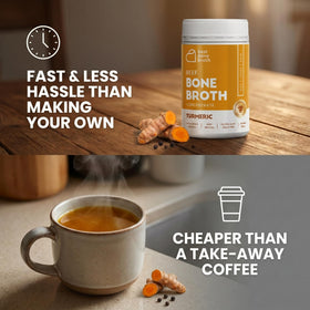 Best Bone Broth turmeric concentrate in broth scene emphasizes versatile use in meals.