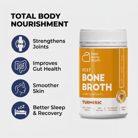 Best Bone Broth turmeric concentrate mug pour demonstrates easy hot beverage preparation.