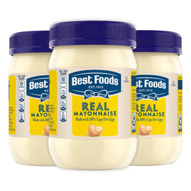 Best Foods Real Mayonnaise jar closeup shows creamy texture ideal for sandwiches.