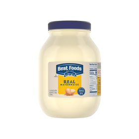 Best Foods Real Mayonnaise gallon pour shows silky texture for easy prep