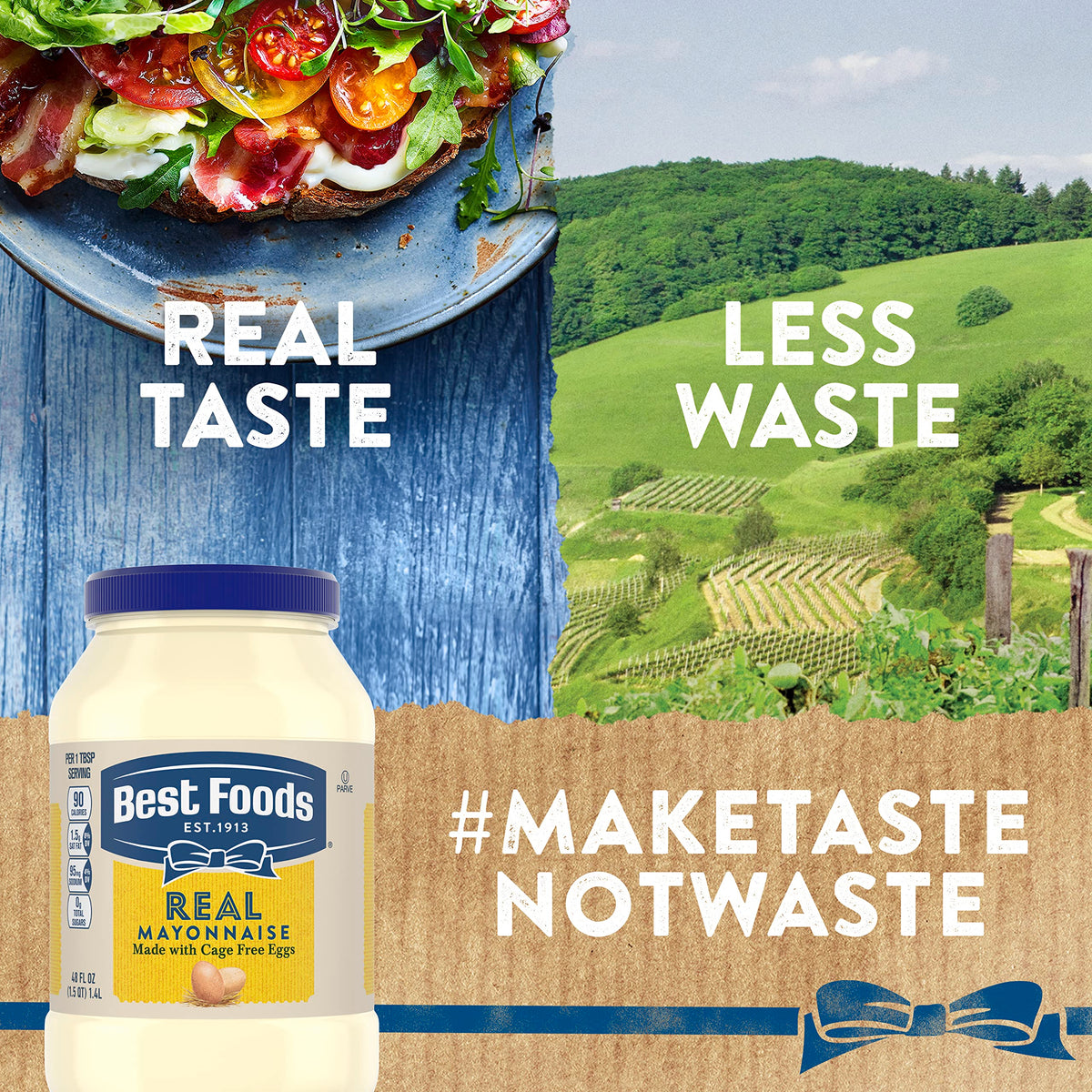 Best Foods Real Mayonnaise gluten-free ingredients shot highlighting cage-free eggs