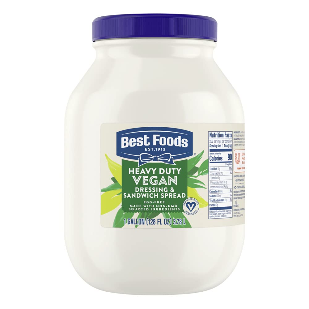 Best Foods vegan mayo bottle pour showing smooth texture ideal for sandwiches.