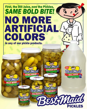 Best Maid Dill Juice pouring shot for quick refrigerator pickles.
