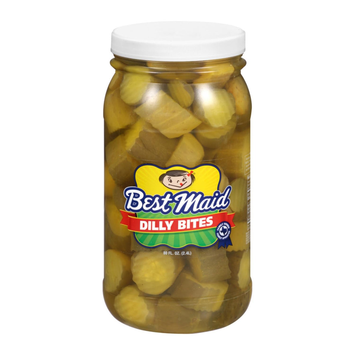 Best Maid Dilly Bites jar front showcasing bold dill flavor and 80-oz size
