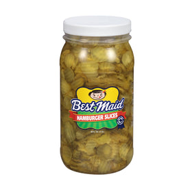 Best Maid Hamburger Slices 80oz bottle front for quick burger prep.