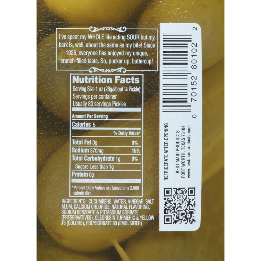 Best Maid Sour Pickles label closeup showing heritage and flavor.