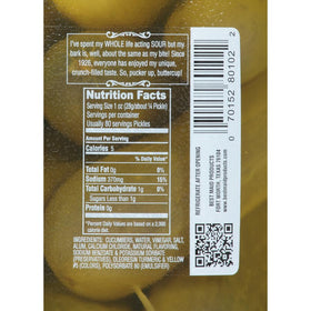 Best Maid Sour Pickles label closeup showing heritage and flavor.