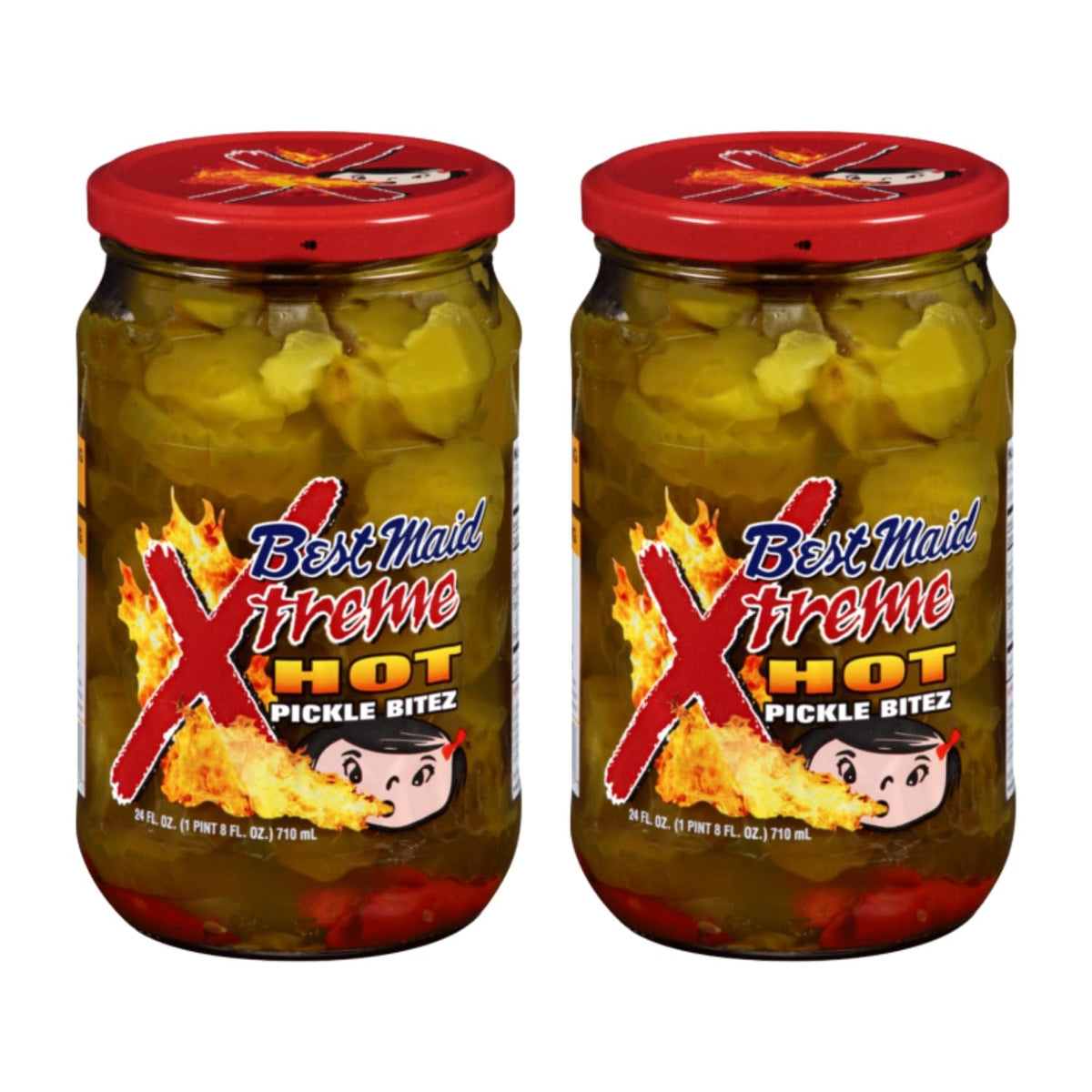 Best Maid Xtreme Hot Pickles 24oz jar—bold heat for snacking.