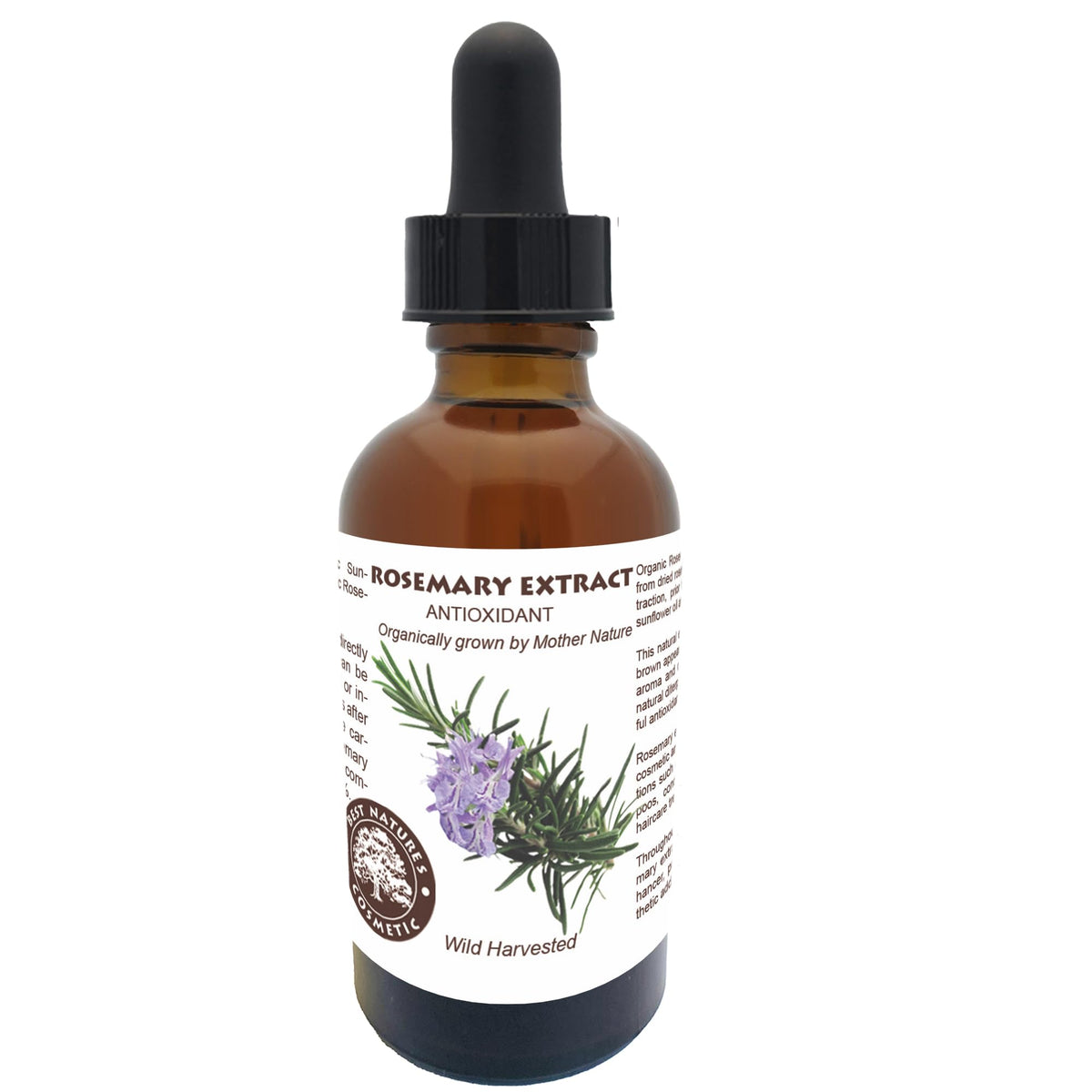 Best Nature's Rosemary antioxidant extract bottle showing oil solubility for cosmetics